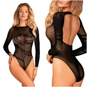 Obsessive Črn bodi z odprtim mednožjem in kačjim motivom B137 XL/XXL