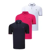 TRIPLE SET T8586 DEWBERRY MENS T-SHIRT-NAVY-WHITE-FUCHSIA