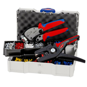 Knipex Twistor16® samopodešavajuca klešta za krimpovanje za hilzne + automatska klešta za skidanje izolacije PreciStrip16 u TANOS MINI-systainer® plasticnoj kutiji sa izolovanim hilznama (97 90 14)