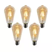 Komplet 5 E27 zatemnitvenih LED žarnic z žarilno nitko ST64 zlata 4,5 W 450 lm 2200 K