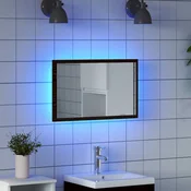 vidaXL Kopalniško ogledalo z LED lučkami črno hrastovo 60x8,5x37 cm