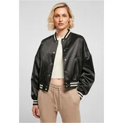 Womens short oversized satin College jacket black