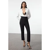 Trendyol Black Satin Ribbed Stripe Detailed Woven Trousers