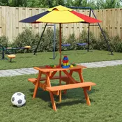 Vidaxl vidaXL Piknik miza za 4 otroke s senčnikom iz jelovine