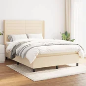 Greatstore Box spring postelja z vzmetnico krem 140x200 cm blago