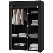 HOMCOM Prenosna omara iz netkanega blaga, jekla in PP, prostorsko varčna garderobna omara s 6 odprtimi policami, 1 obešalnikom in vrati z zadrgo, 103x43x162.5 cm, črna