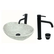 shumee GTM Design Aufsatzwaschbecken 41 cm Matt Set mit Waschtischbatterie und Stopfen - Aufsatzwaschbecken Oval für Badezimmer - Modern Waschbecken ohne Hahnloch - Waschbecken mit Armature