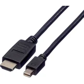 ROLINE Roline Mini-DisplayPort / HDMI adapterski kabel mini DisplayPort vtič\, HDMI-A vtič 4.50 m črna 11.04.5793 zaščiten DisplayPort kabel, (20415470)