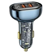 shumee 80W USAMS avtomobilski polnilnik s hitrim polnjenjem 2xUSB 1xUSB-C moder