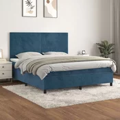 vidaXL Box spring postelja z vzmetnico temno modra 180x200 cm žamet