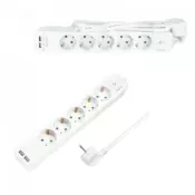 Logilink produžni kabl 5 mesta, 2 USB, prekidac, 1.5m, beli