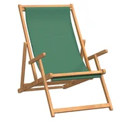 Vidaxl Zložljiv stol za na plažo trdna tikovina zelen