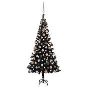 Umjetno osvijetljeno božicno drvce s kuglicama crno 120 cm PVC