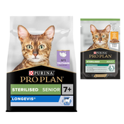 Pro Plan suha mačja hrana + 6 x 85 g mokre hrane gratis! - Sterilised Senior 7+ Longevis puran (3 kg) + Piščanec (6 x 85 g)