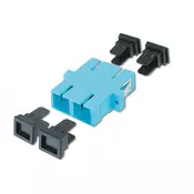 FO coupler, duplex, SC to SC, MM OM3, color aqua ceramic sleeve, polymer housing, incl. screws