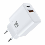 REMAX omrežni polnilec, rp-u82, usb, usb-c 30w (bel)