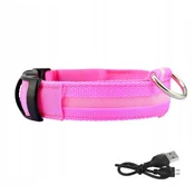 shumee LED vodoodporna ovratnica za pse z USB kablom, roza, XL, 52–60 cm