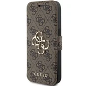 shumee Ovitek za iPhone 15 Pro Guess s kovinskim logotipom, rjav, z naslonom