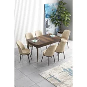 Hanah Home Set Trpezarijski sto i 6 stolica Han, Krem-braon