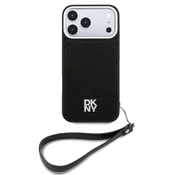 DKNY zadnji ovitek iz PU usnja s fiksnim bleščečim paščkom MagSafe za iPhone 18 Pro, črn