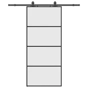 Vidaxl Drsna vrata z opremo črna 90x205 cm ESG steklo