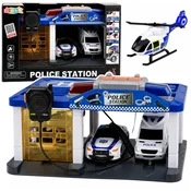 LEAN TOYS Policijska postaja s garažo, avtomobili in helikopterjem - luč in zvok