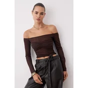 Trendyol Milla ženska bluza Carmen Collar Knitted Party Tpraw26Bz00041, braon-braon