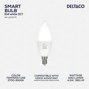 DELTACO SMART HOME LED žarulja, E14, WiFI 2.4GHz, 5W, 470lm, dim, 2700K-6000K, 220-240V,BIJELA