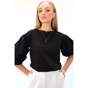 Trend Alacati Stili Ženska bluza sa 3/4 rukavima Alc-X13483, Okrugli izrez, Crna