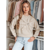 Bluza damska oversize z kwiatem PETITKA jasnobeżowa Dstreet
