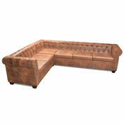 Vidaxl Chesterfield kotna sedežna garnitura umetno usnje rjava