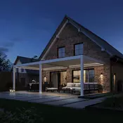 Bioklimatska pergola Antares — Stenska/4 x 8/Bela/Električni motor in LED luči