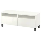 BESTA TV stalaža s fiokama, bela/Selsviken/Stubbarp tamnosiva, 120x42x48 cm