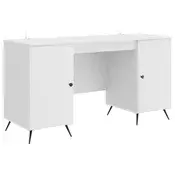 vidaXL Miza s polico z vrati Bela 142,5 x 50 x 75 cm Inženirski les