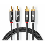 NEDIS PROFIGOLD stereo audio kabel/ 2x RCA vtič - 2x RCA vtič/ bombaž/ siv/ BOX/ 2m