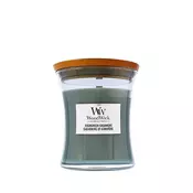 Woodwick Dišeča sveča z lesenim krakom Evergreen Cashmere 275g