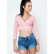 Short blouse with envelope front pink