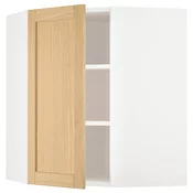 METOD Ugaoni zidni element s policama, bela/Forsbacka hrastovina, 68x80 cm