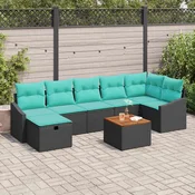 Sjedeća garnitura za vrt 8 kom. Crna poliratan 288.5 x 123.5 x 85 cm