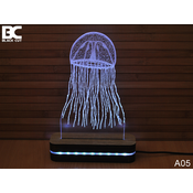 Black Cut 3D Lampa Meduza, Hladno bela