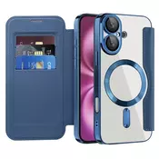 Etui SmartMag Book z Magsafe tehnologijo in RFID denarnico za iPhone 16 Plus - blue