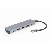 Gembird Gembird A-CM-COMBO3-03 USB Type-C 3-v-1 večportni adapter (Hub + HDMI + PD) - srebrna, 4K ločljivost, hitrost prenosa 5 Gbit/s, moč do 100 W, Plug and Play.