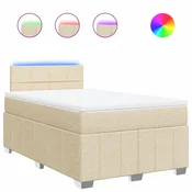Vidaxl Box spring postelja z vzmetnico krem 120x200 cm blago