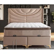 Casa Padrino Luxury Double Bed Beige/Gold - Different Sizes - Solid Wood Bed with Headboard and Mattress - Bedroom Furniture - Hotel Furniture - Luxury Furniture