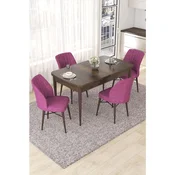 Hanah Home trpezarijski set Nef, sto na razvlacenje i 4 stolice, ploca u dekoru drveta Baroque, ljubicasta tkanina Jerry