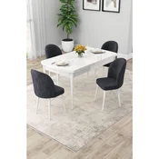 Hanah Home trpezarijski set Rut, sto na razvlacenje i 4 stolice, bela ploca, antracit tkanina Babyface