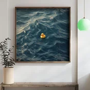 WallXpert uramljena MDF slika DOS036-33, žuta gumena patkica na tamnoplavim talasima, 34 x 34 cm
