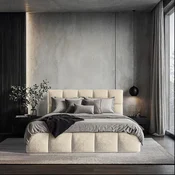 MID.YOU OBLAZINJENA POSTELJA 140 cm x 200 cm , les, tekstil, leseni material peščene barve