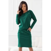 189-13 Long-sleeved sweatshirt dress with pockets – comfortable cut with a neckline at the back – green