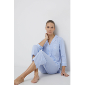 Bombažna pižama Lauren Ralph Lauren modra barva